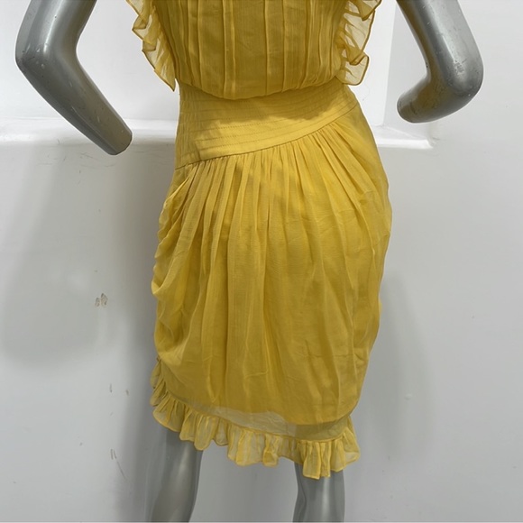 BCBGMAXAZRIA Bamboo Ruffles Silk Dress Yellow Runway Size 0 - Picture 9 of 15